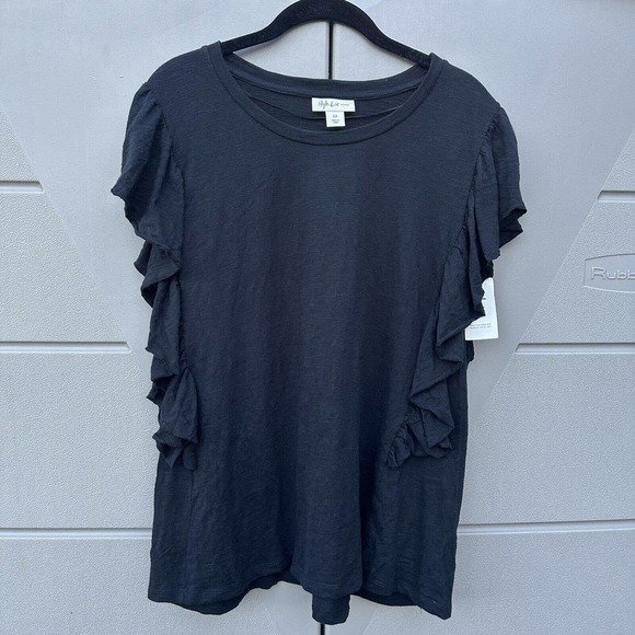 Style&co. Women's Plus Black Fog Crew Neck Top 100% Cotton NWT Size 1X - Picture 1 of 8